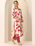 Red Printed Viscose Rayon Straight Kurta Set