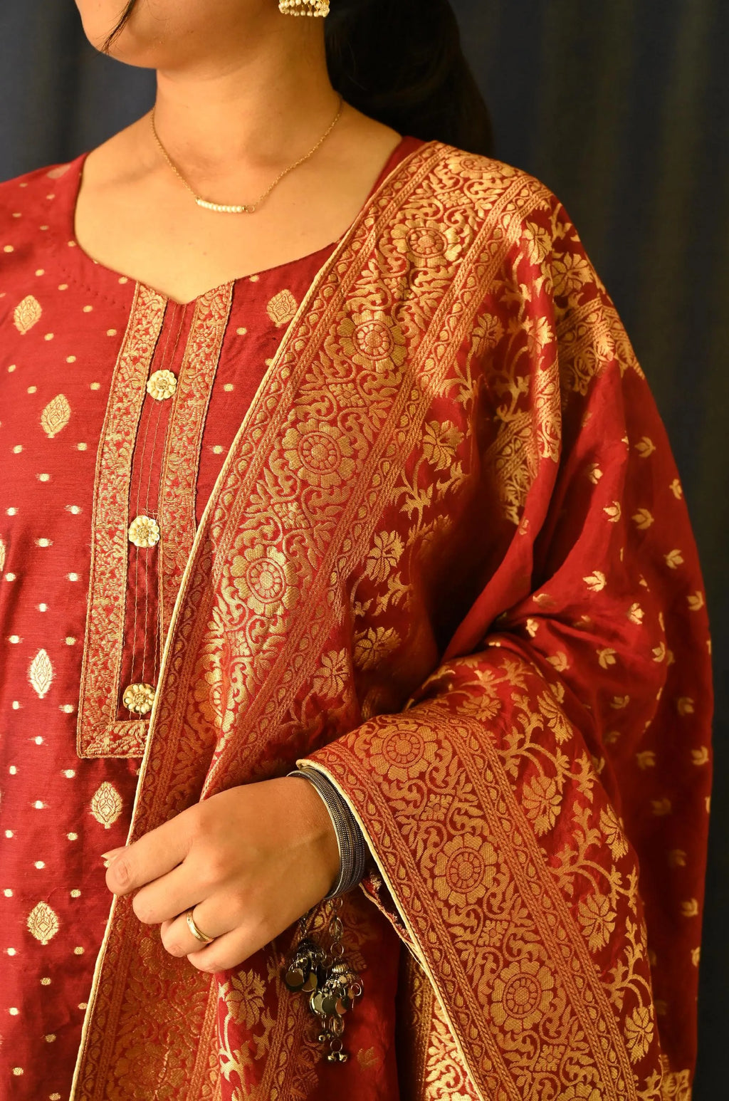 Pure Chanderi kurti set with Vanarsi Dupatta