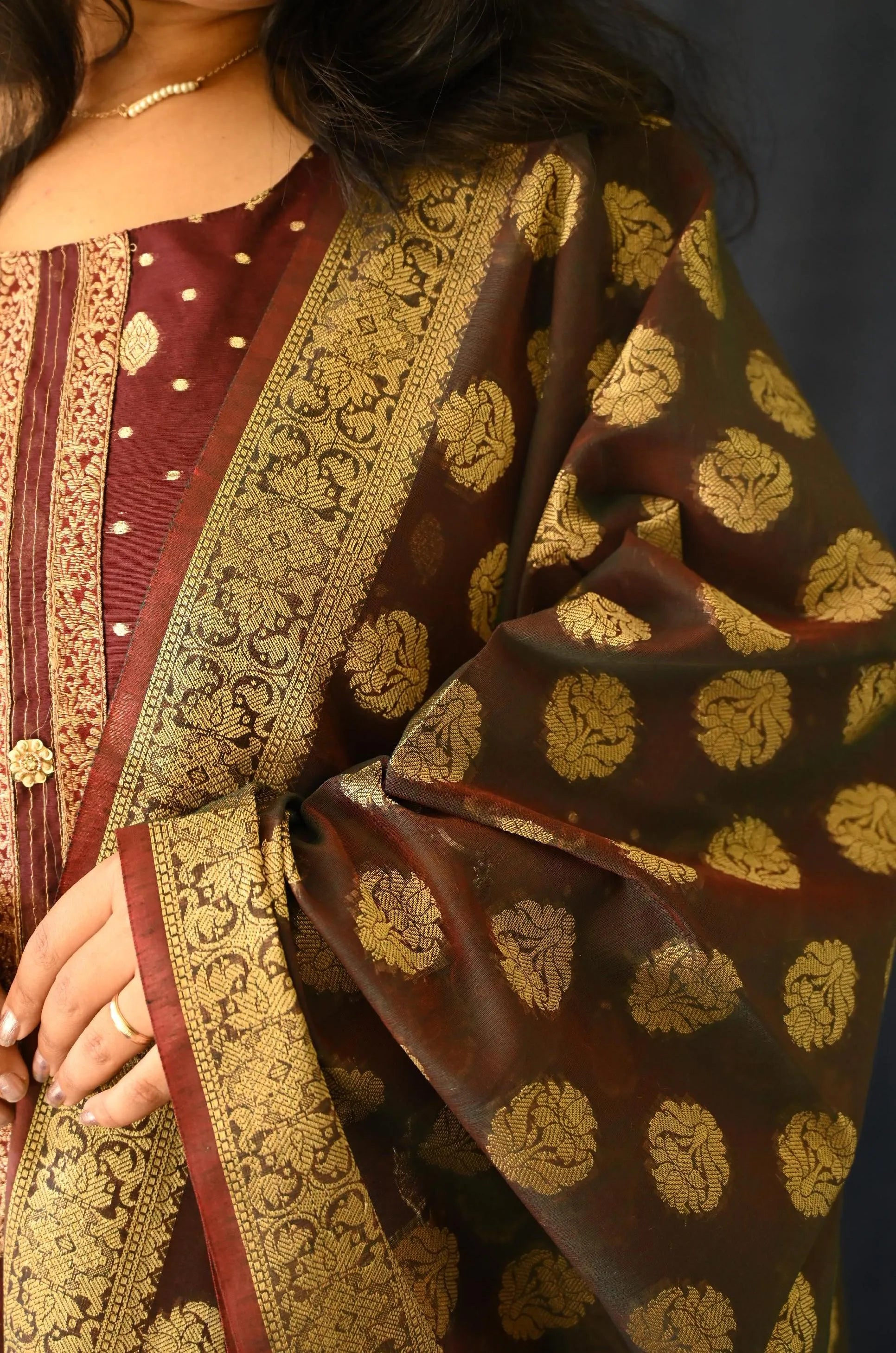 Pure Chanderi Kurti Set With Banarasi Dupatta