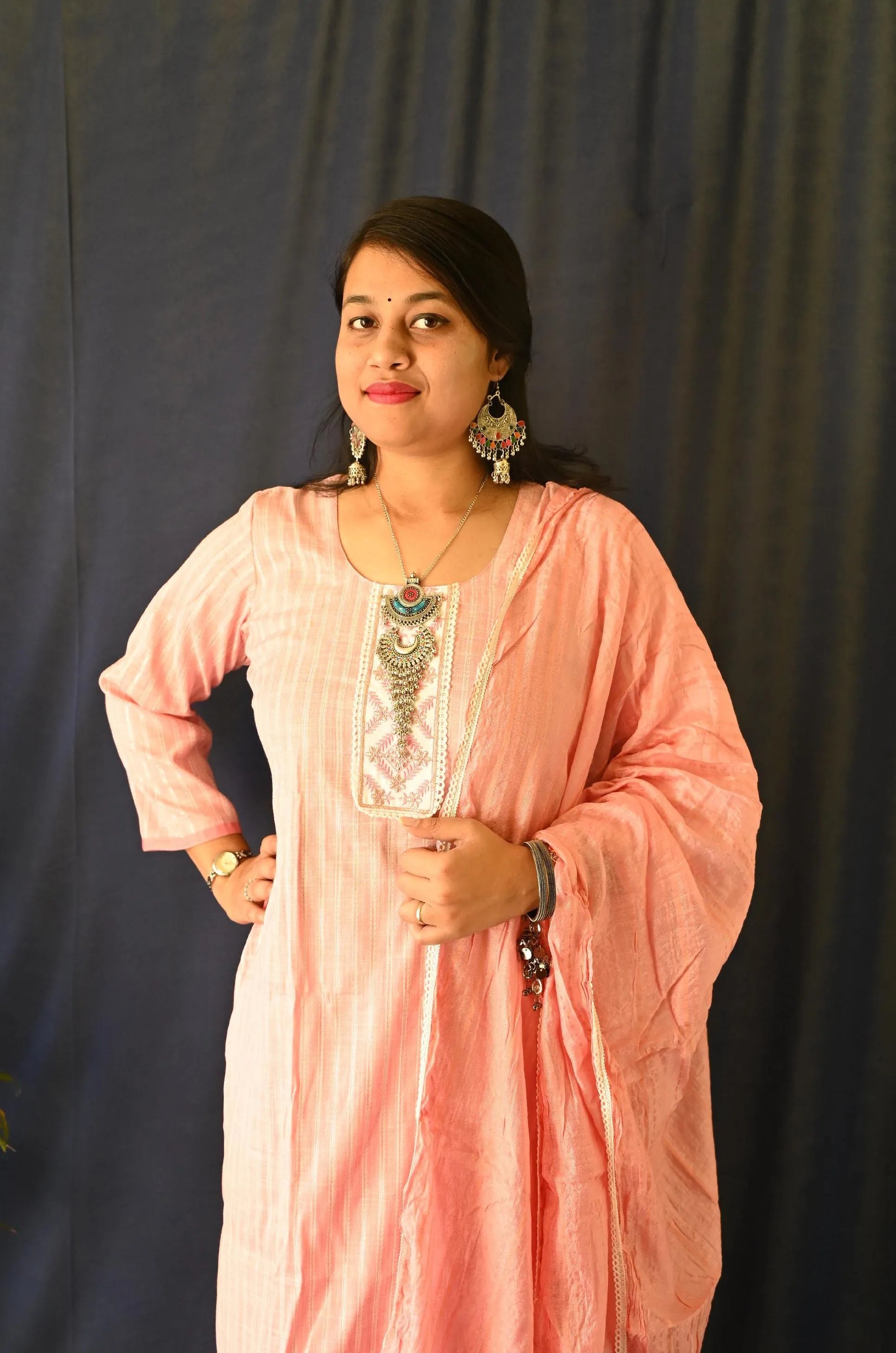 Pink Cotton suit , pant with Pocket and Dupatta