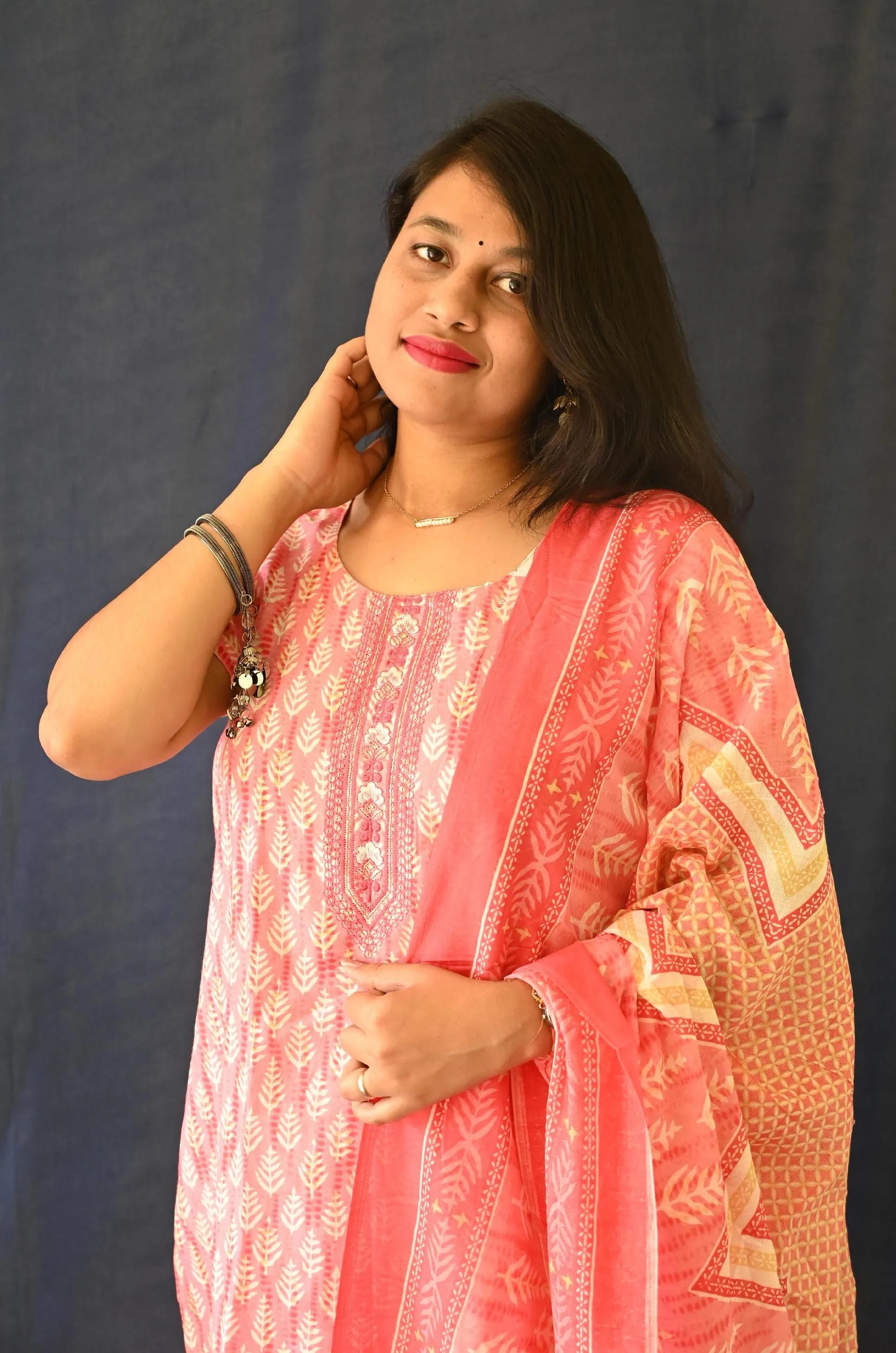 Pink Cotton suit , Pant (Pocket) with dupatta