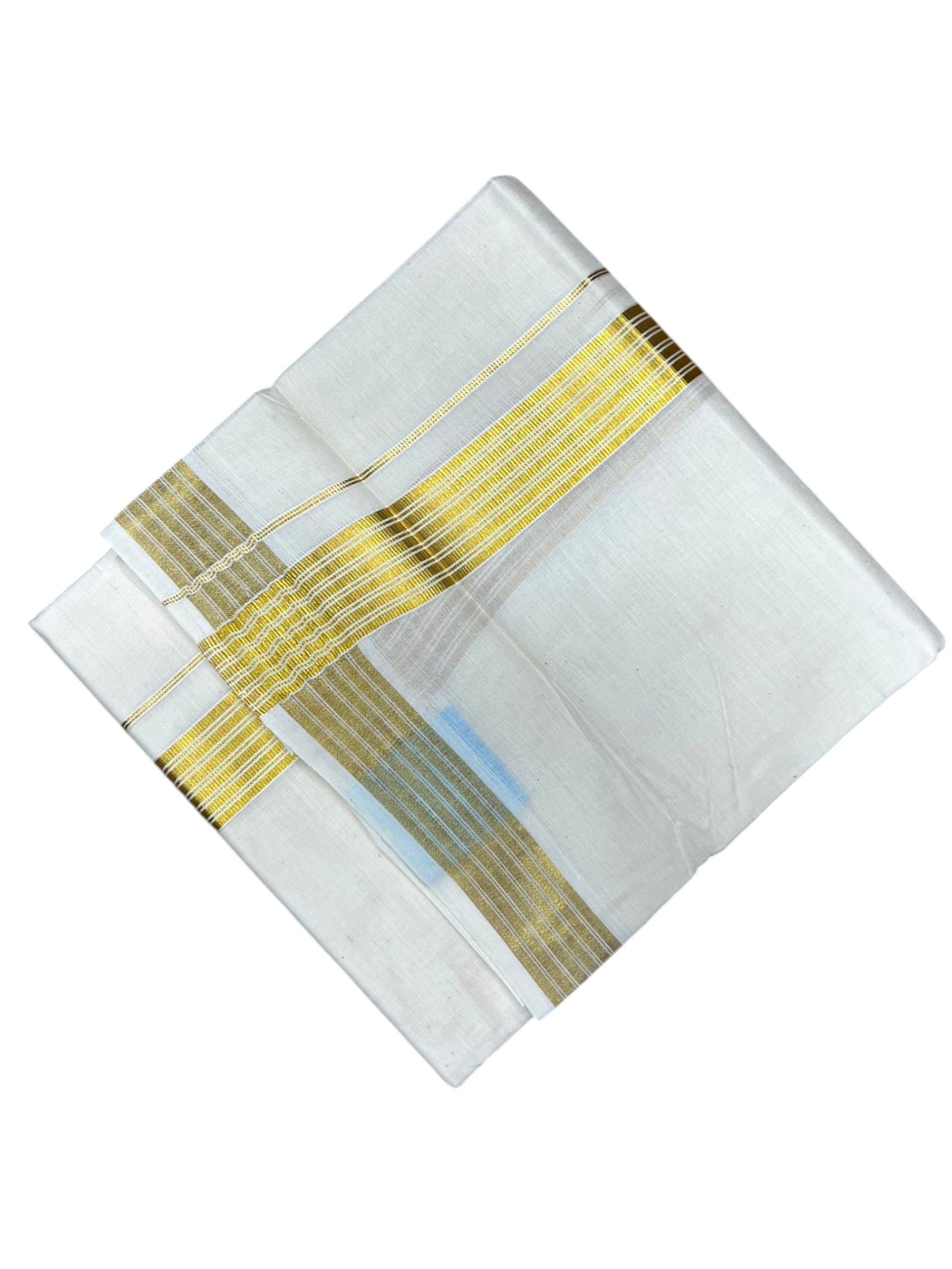 Southloom Kerala Pure Cotton Double Mundu with Gold Kasavu Border Style 9