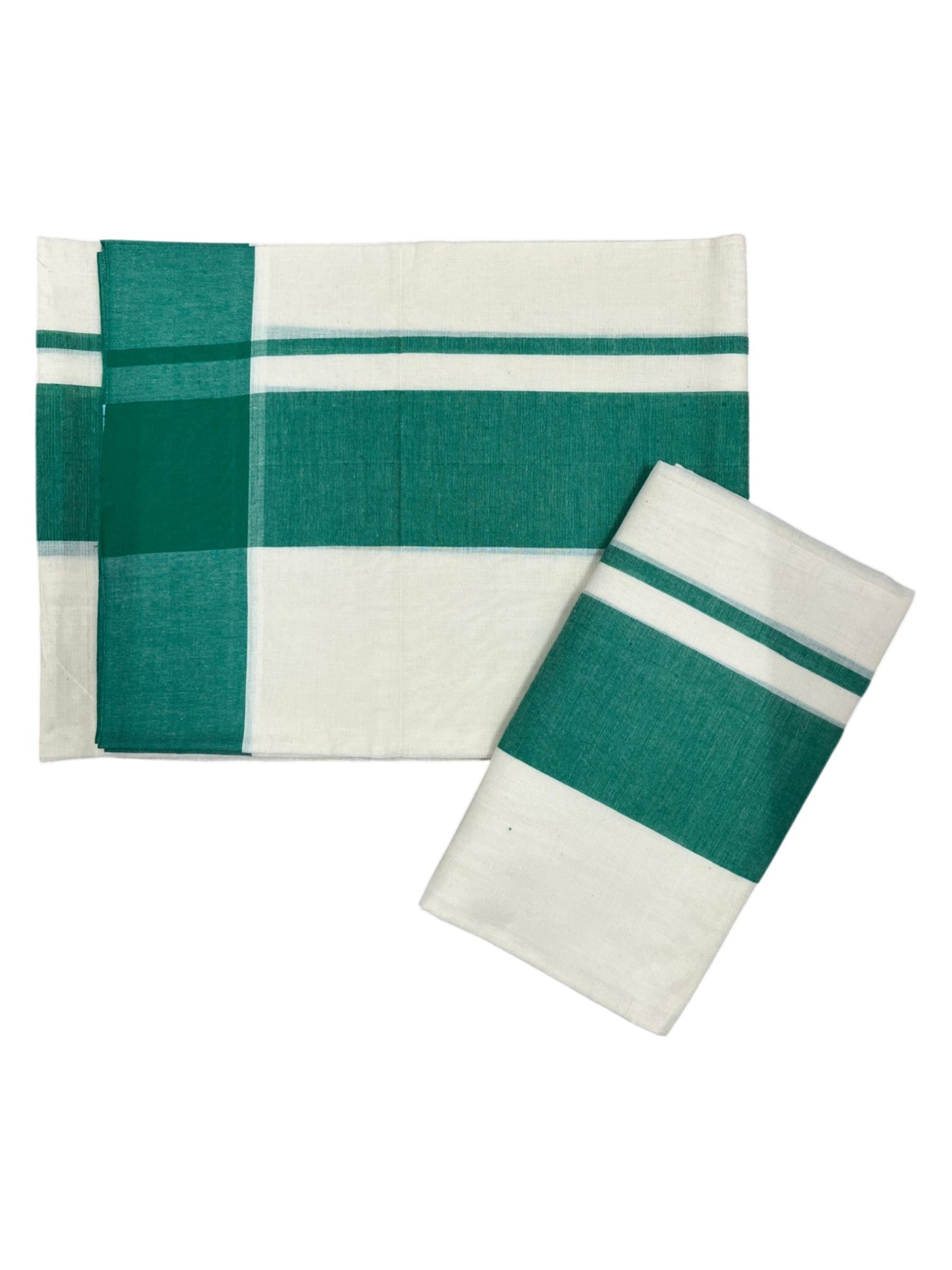 Southloom Pure Cotton Kerala Single Mulloth Set Mundu Green Border (2.80 mtrs) SL243
