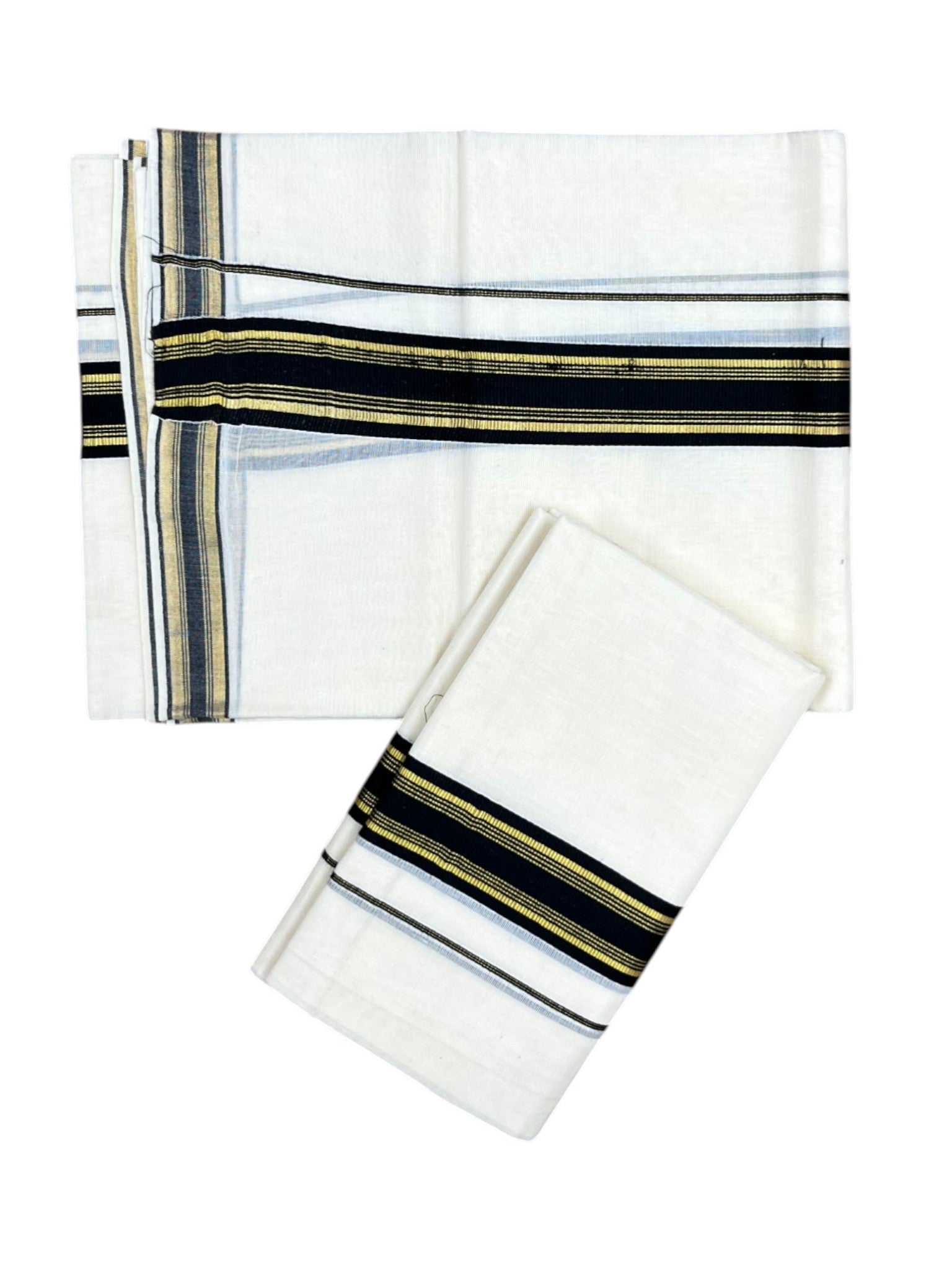 Southloom Kerala Cotton Single Set Mundu with Kasavu and Black Border (2.80 Mtrs)
