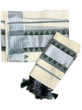 Cotton Set Mundu Silver Temple Design Works And Green Border (2.80 Mtrs)