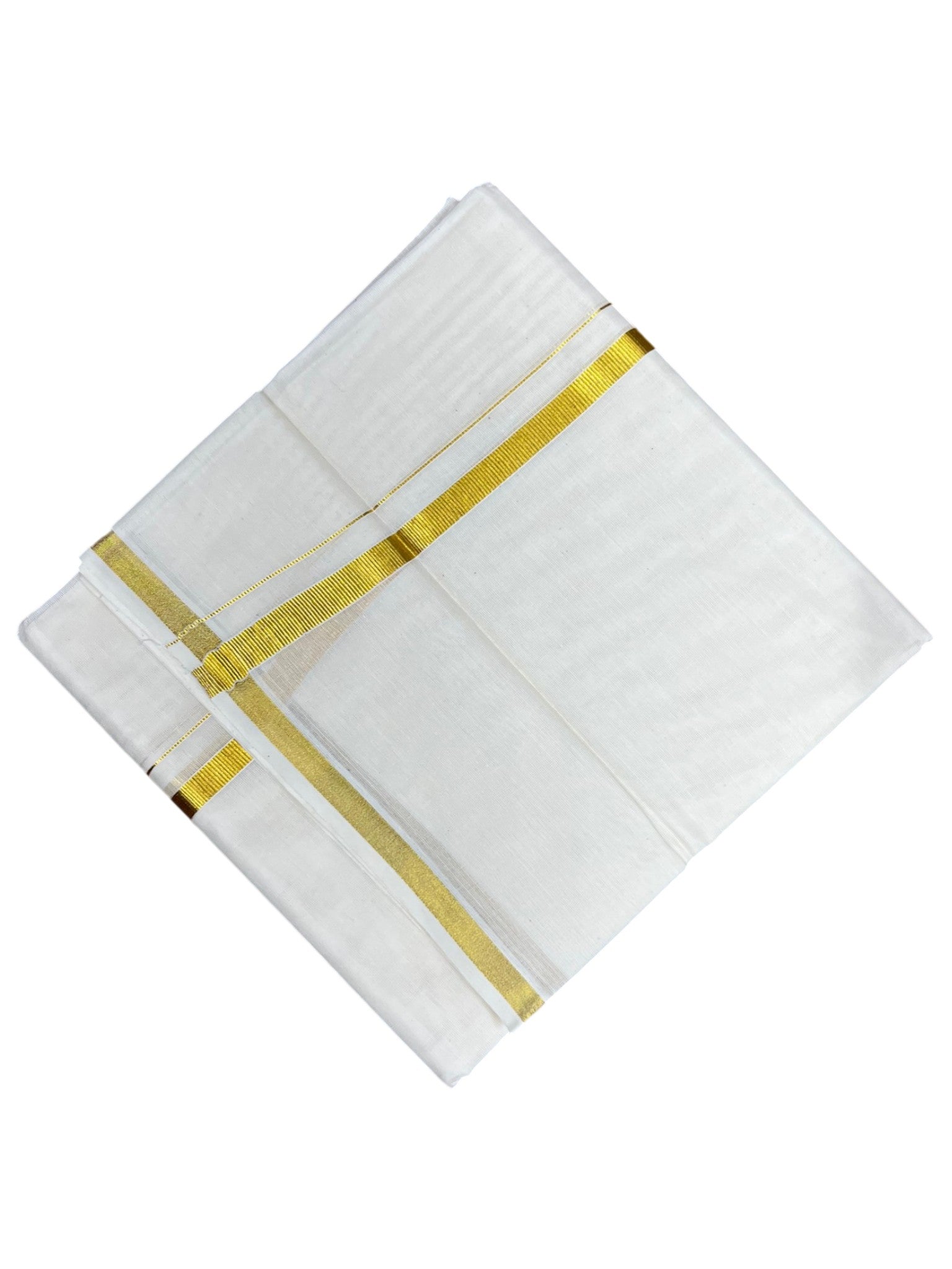Southloom Kerala Pure Cotton Double Mundu with Gold Kasavu Border Classic