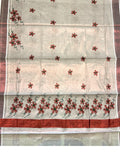 Southloom Kerala Tissue Kasavu Saree with Maroon Floral Embroidery on Body and Border