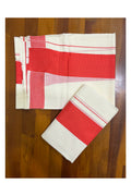 Kerala Cotton Mundum Neriyathum Single Set Mundu with Orange Border Style 2 (2.80 Mtrs)