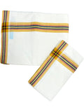 Southloom Pure Cotton Kerala Single Mulloth Set Mundu Mustard Yellow And Green Border (2.80 Mtrs) SL243