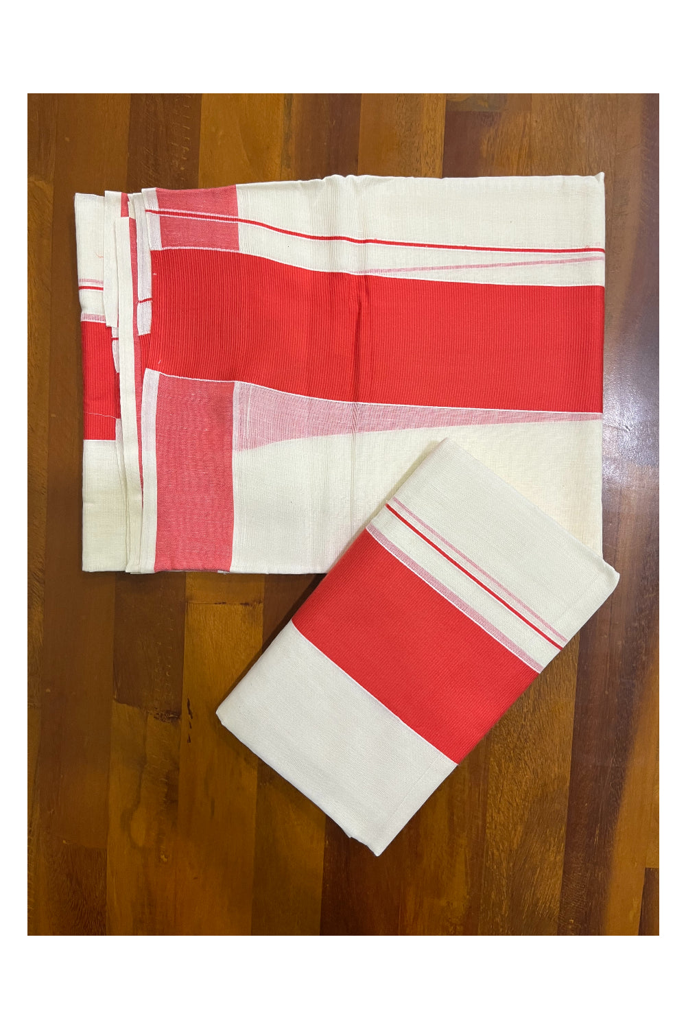 Kerala Cotton Mundum Neriyathum Single Set Mundu with Orange Border Style 3