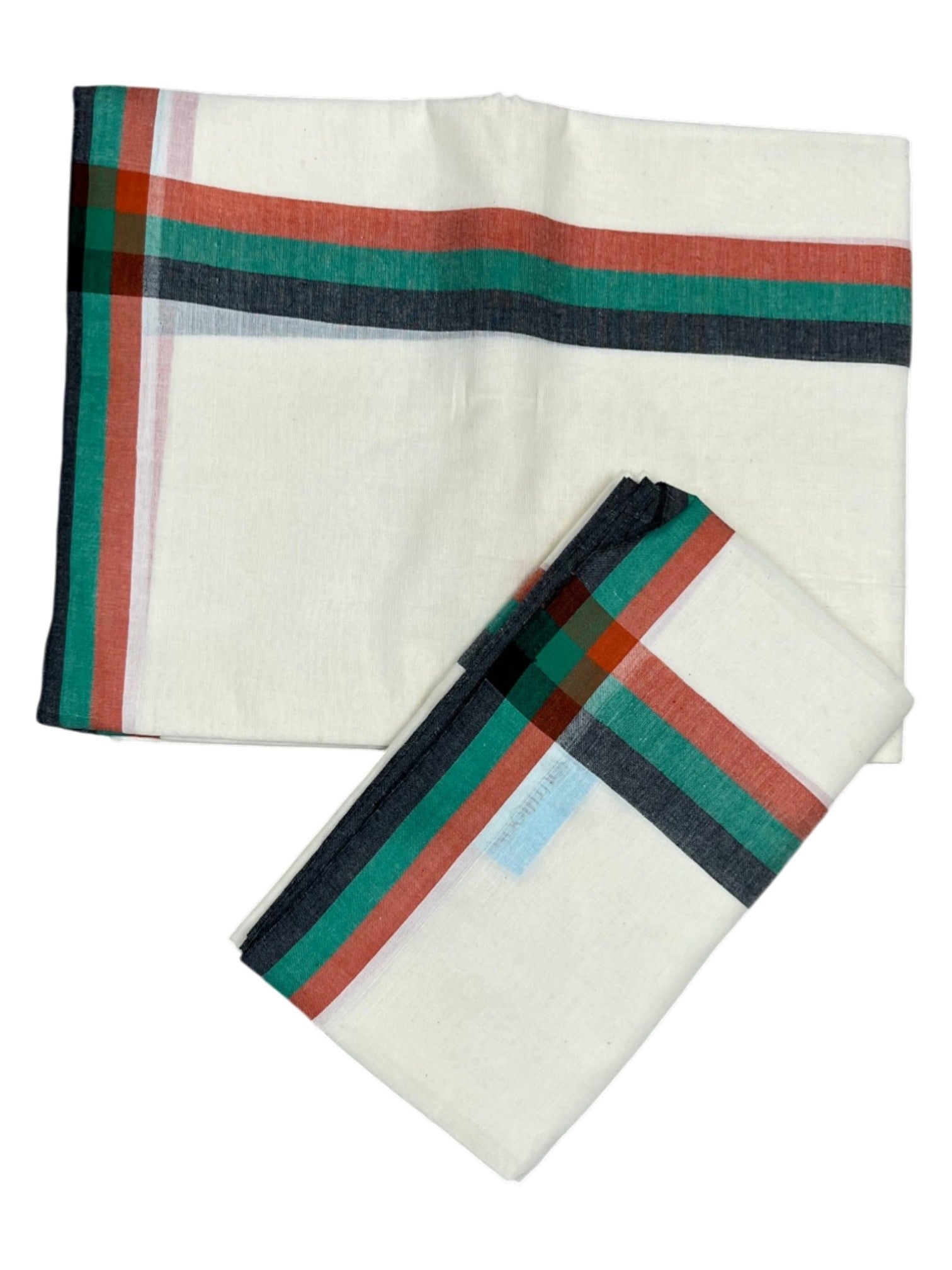 Southloom Pure Cotton Kerala Single Mulloth Set Mundu Black And Green Border (2.80 Mtrs) SL243