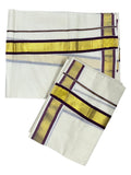 Kerala Cotton Set Mundu with Kasavu and Purple Border 2.80 Mtrs SL244