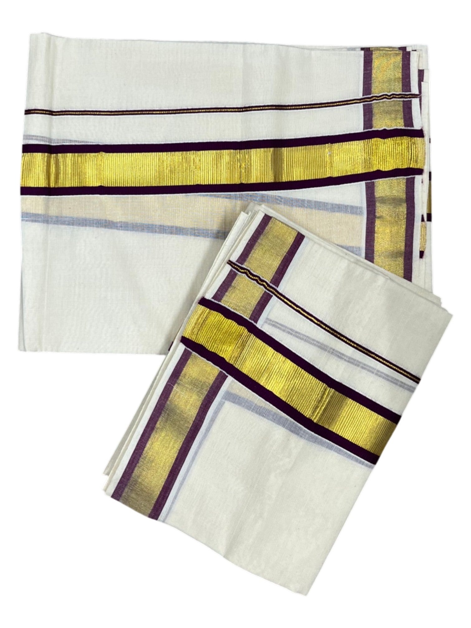 Kerala Cotton Set Mundu with Kasavu and Purple Border 2.80 Mtrs SL244