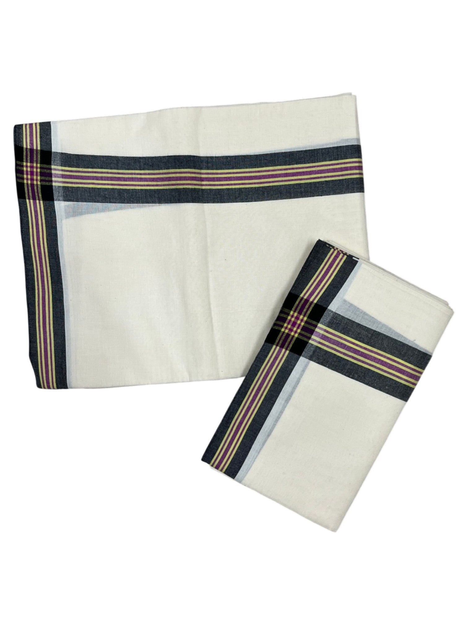 Southloom Pure Cotton Kerala Single Mulloth Set Mundu Black And Purple Border (2.80 Mtrs) SL243