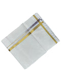 Southloom Premium Handloom Cotton Double Mundu with Blue And Grey Border