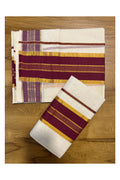 Kerala Cotton Set Mundu with Kasavu and Purple Border Style 2 (2.80 Mtrs)