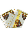 Southloom Pure Cotton Kerala Kasavu Lines Saree with Krishna Radha Mural Art Style 3
