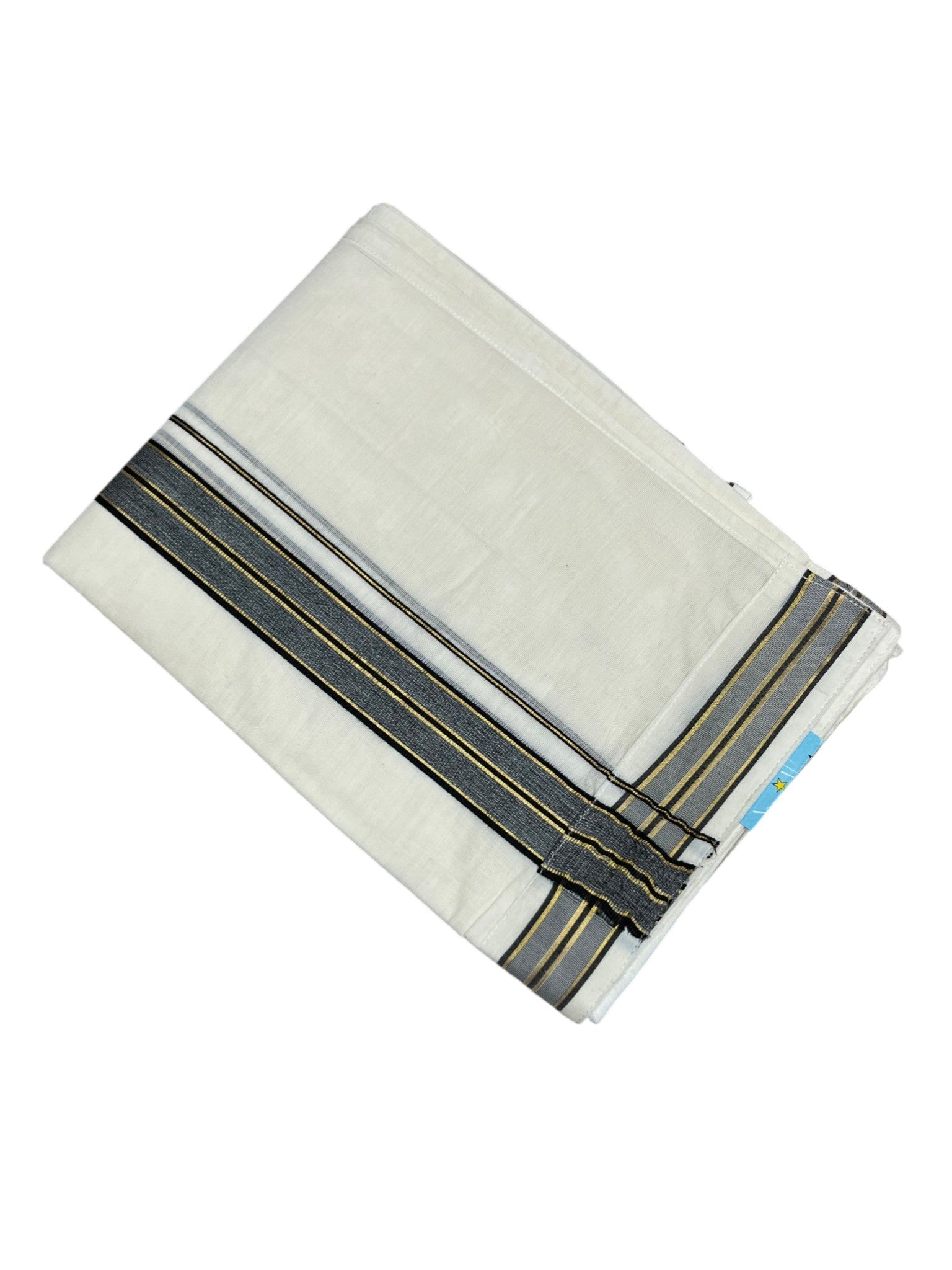 Southloom Kerala Cotton Velcro Double Mundu with Gray And Gold Kasavu Border