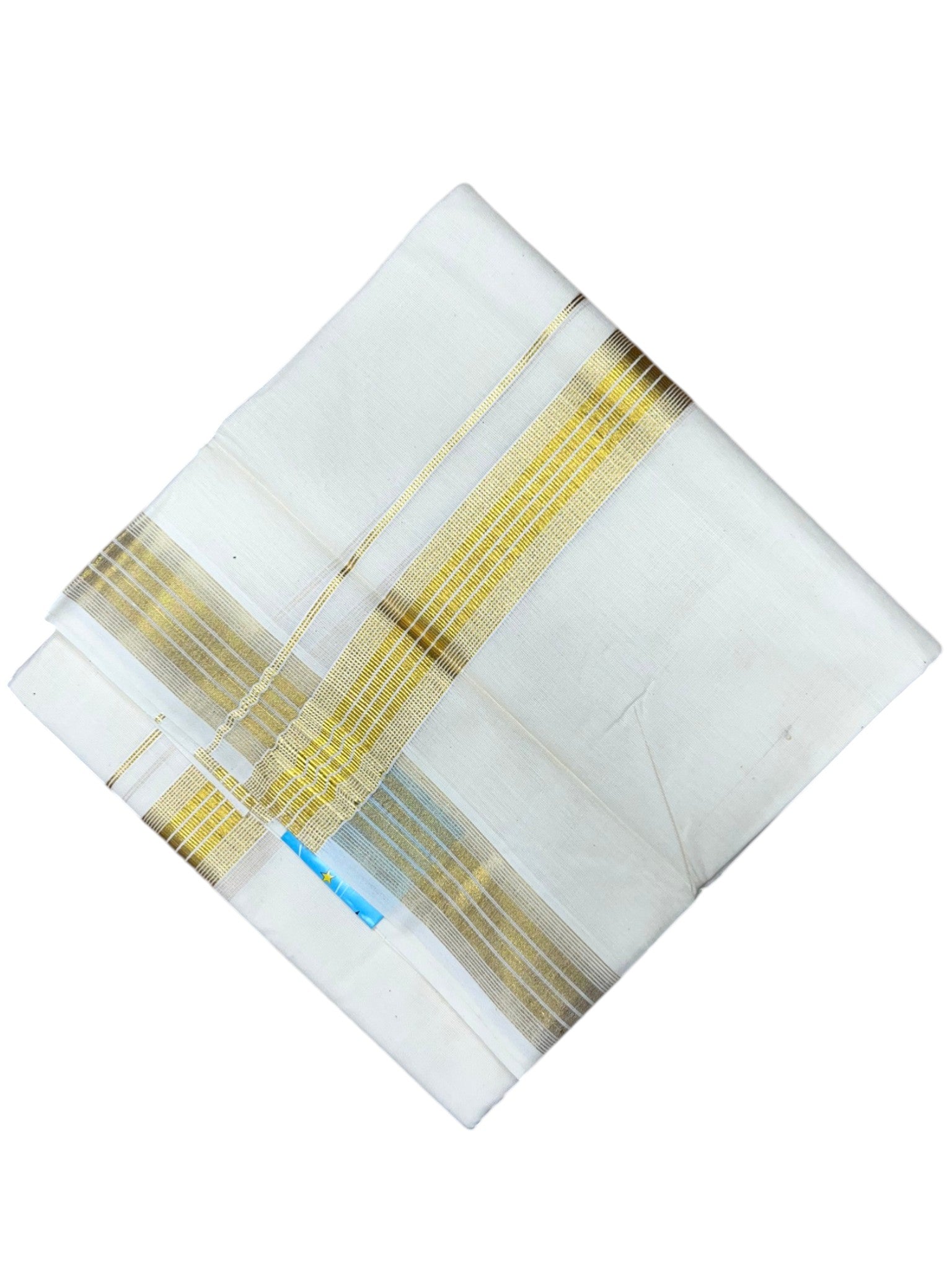 Southloom Kerala Pure Cotton Double Mundu with Gold Kasavu Border Style 10