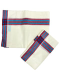 Southloom Pure Cotton Kerala Single Mulloth Set Mundu Maroon And Blue Border (2.80 Mtrs) SL243