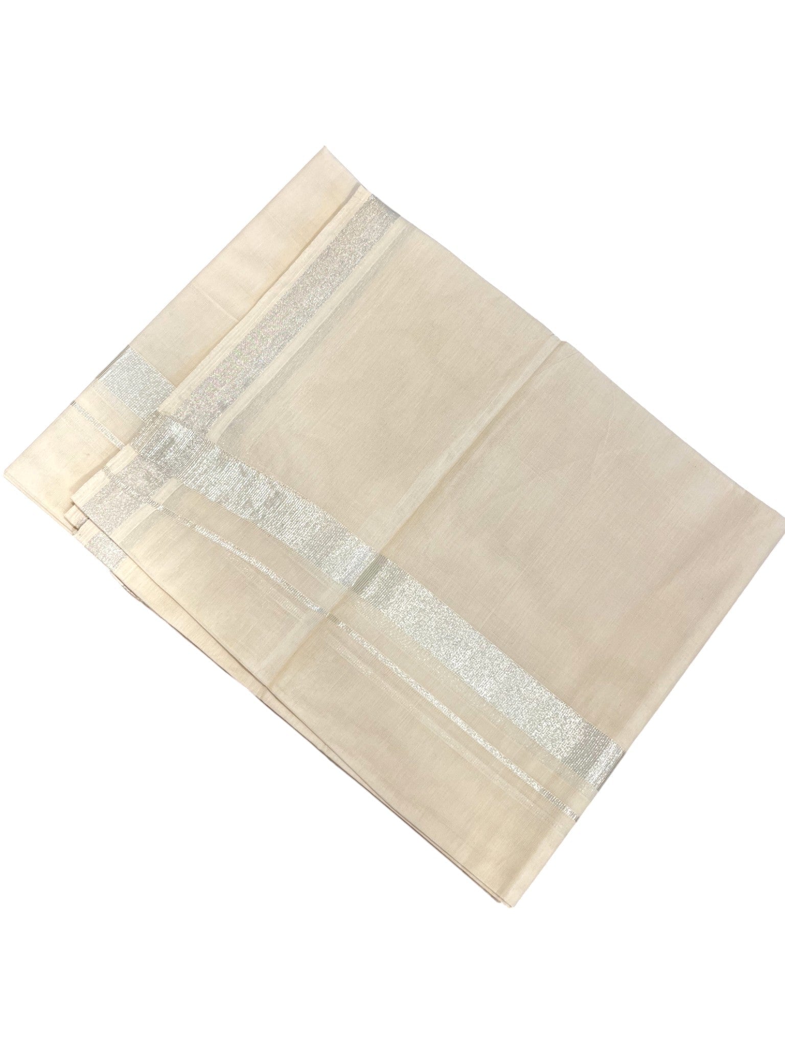 Kerala Cotton Double Mundu with Silver Border