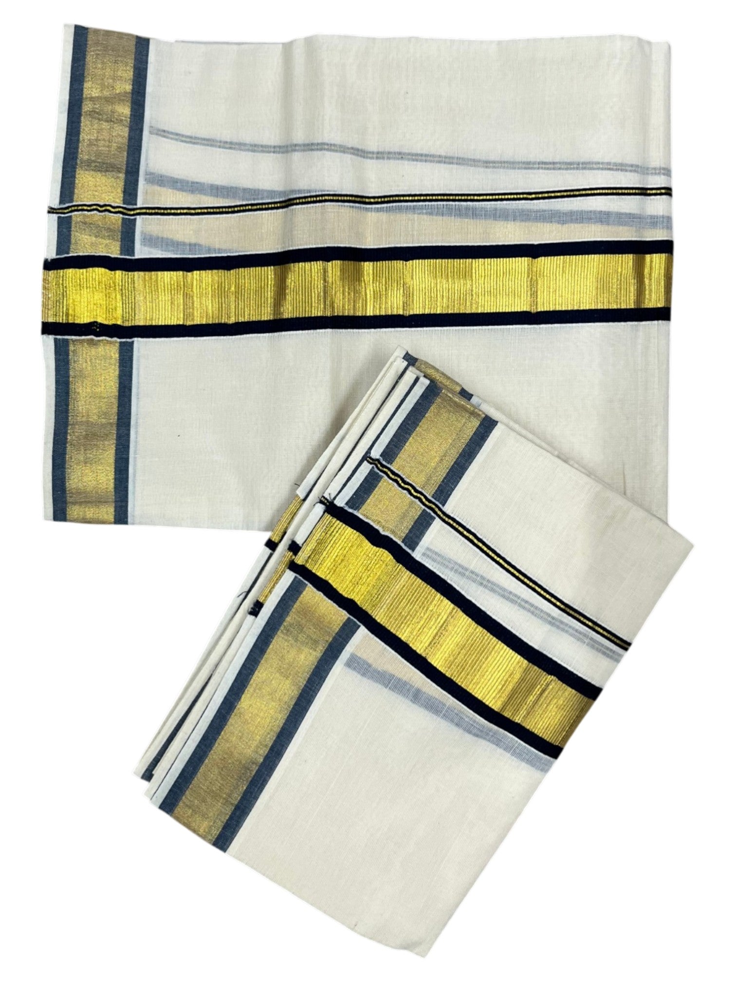 Kerala Cotton Set Mundu with Kasavu and Blue Border Style 2 2.80 Mtrs SL244