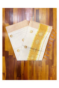 Southloom Kerala Tissue Kasavu Saree with Saffron And Golden Lotus Embroidery Designs SL273