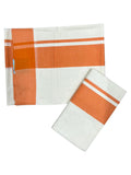 Southloom Pure Cotton Kerala Single Mulloth Set Mundu Orange Border (2.80 mtrs) SL243