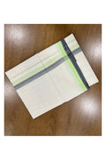 Off White Pure Cotton Double Mundu with Green and Grey Kara
