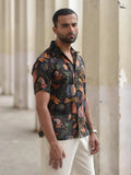 Black Cotton Multicolour Floral Printed Shirt