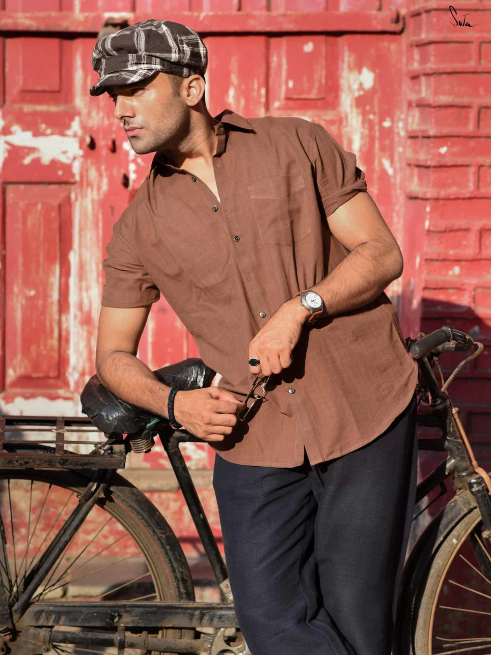 Brown Colour Half Sleeves Cotton Shirt with Pocket