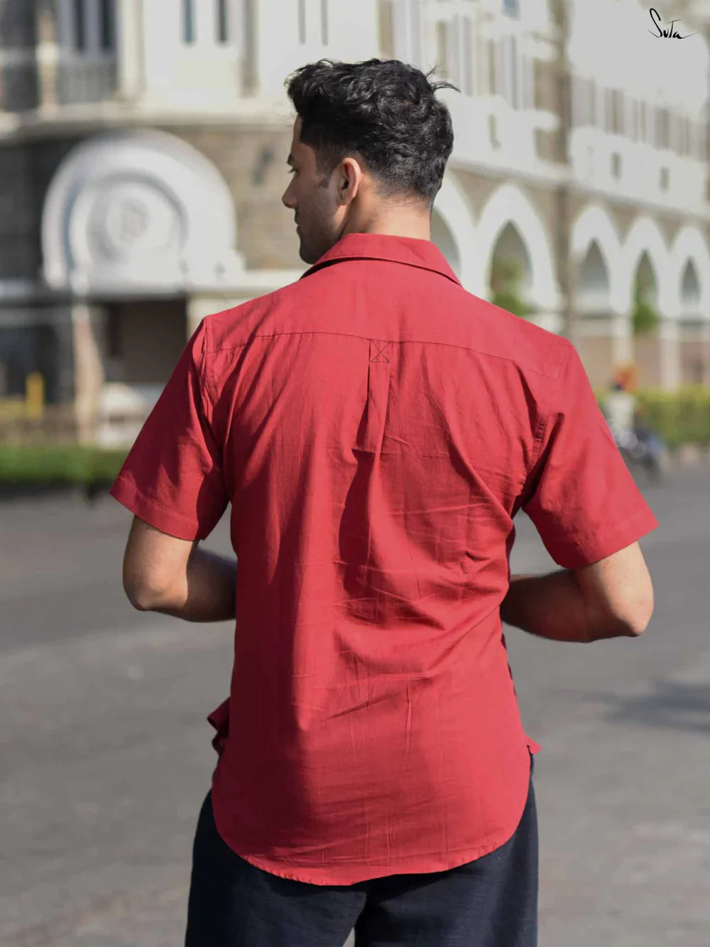 Maroon Colour Short Sleeve Cotton Shirt with Pocket