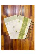 Southloom Kerala Tissue Kasavu Saree with Olive Green And Golden Lotus Embroidery SL273