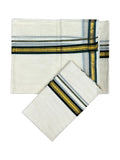 Pure Cotton Kerala Single Set Mundu with Dark Green Kasavu Border (2.80 Mtrs)