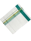 Southloom Kerala Pure Cotton Double Mundu with Gold Kasavu and Green Border