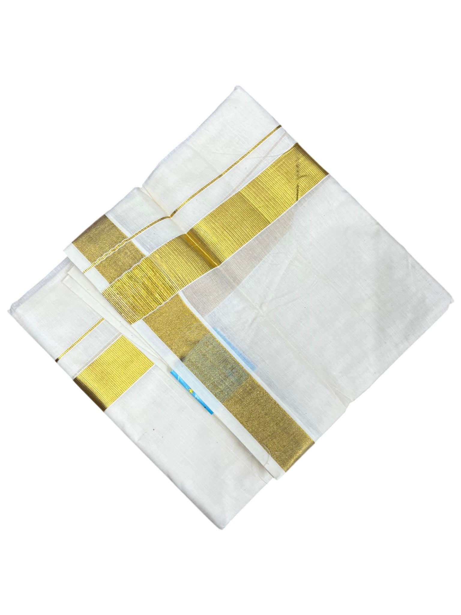 Southloom Kerala Pure Cotton Double Mundu with Gold Kasavu Border Style 4