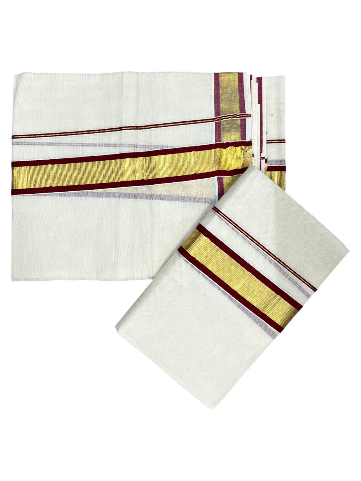Kerala Cotton Set Mundu with Kasavu and Maroon Border 2.80 Mtrs SL244