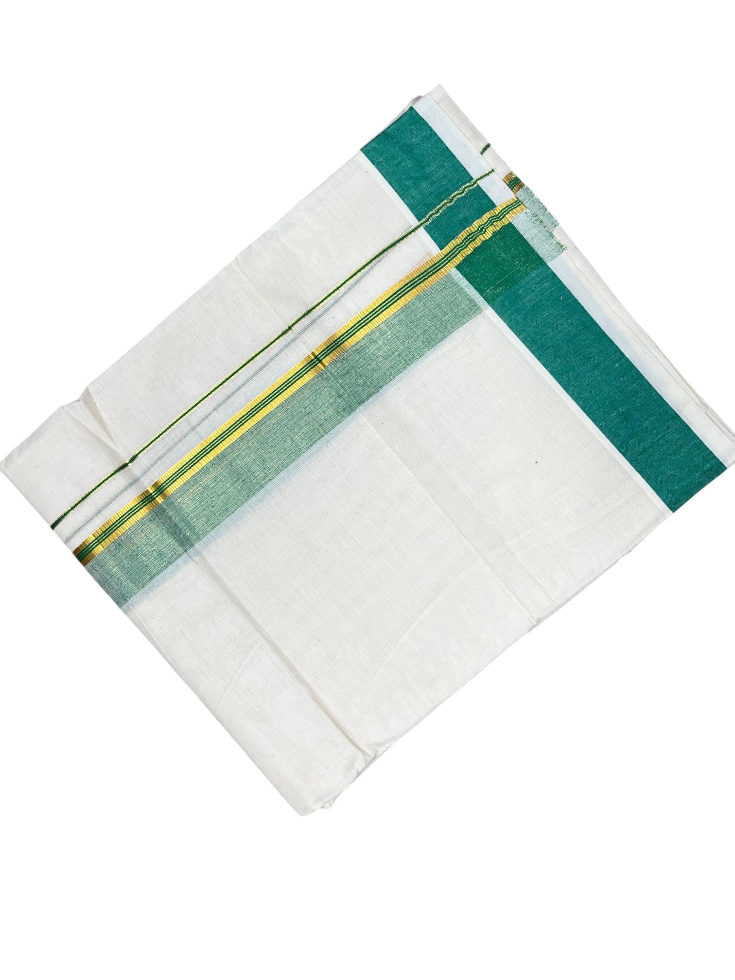 Southloom Premium Handloom Cotton Double Mundu with Yellow Border