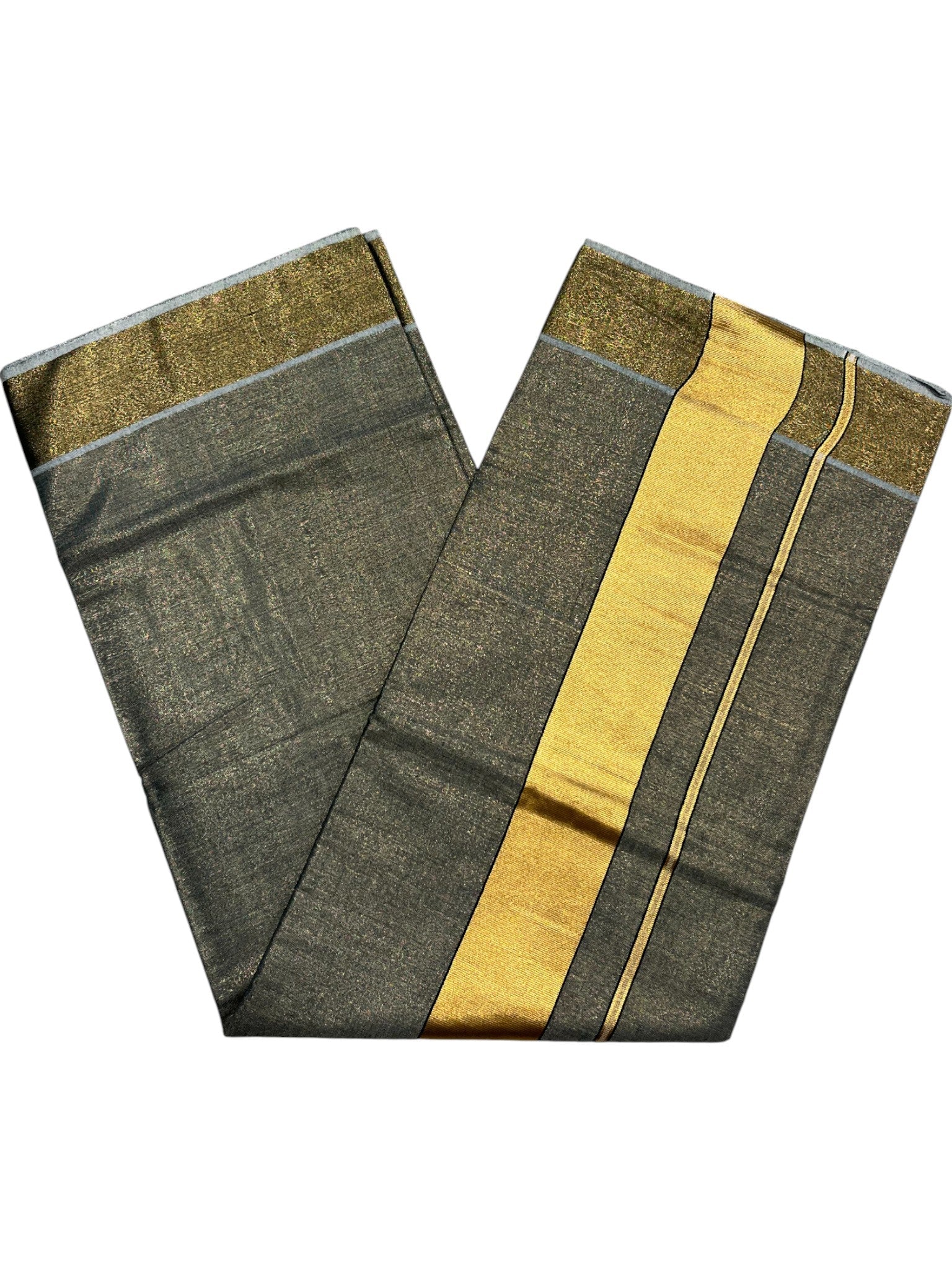 Southloom Kerala Tissue Green Plain Saree With Golden Border
