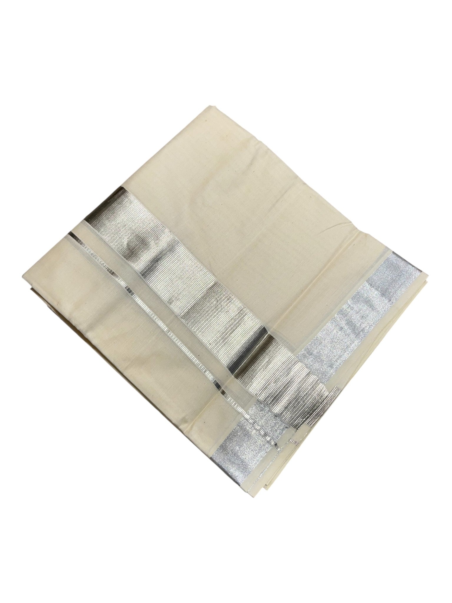Southloom Kerala Pure Cotton Double Mundu with Silver Line Border