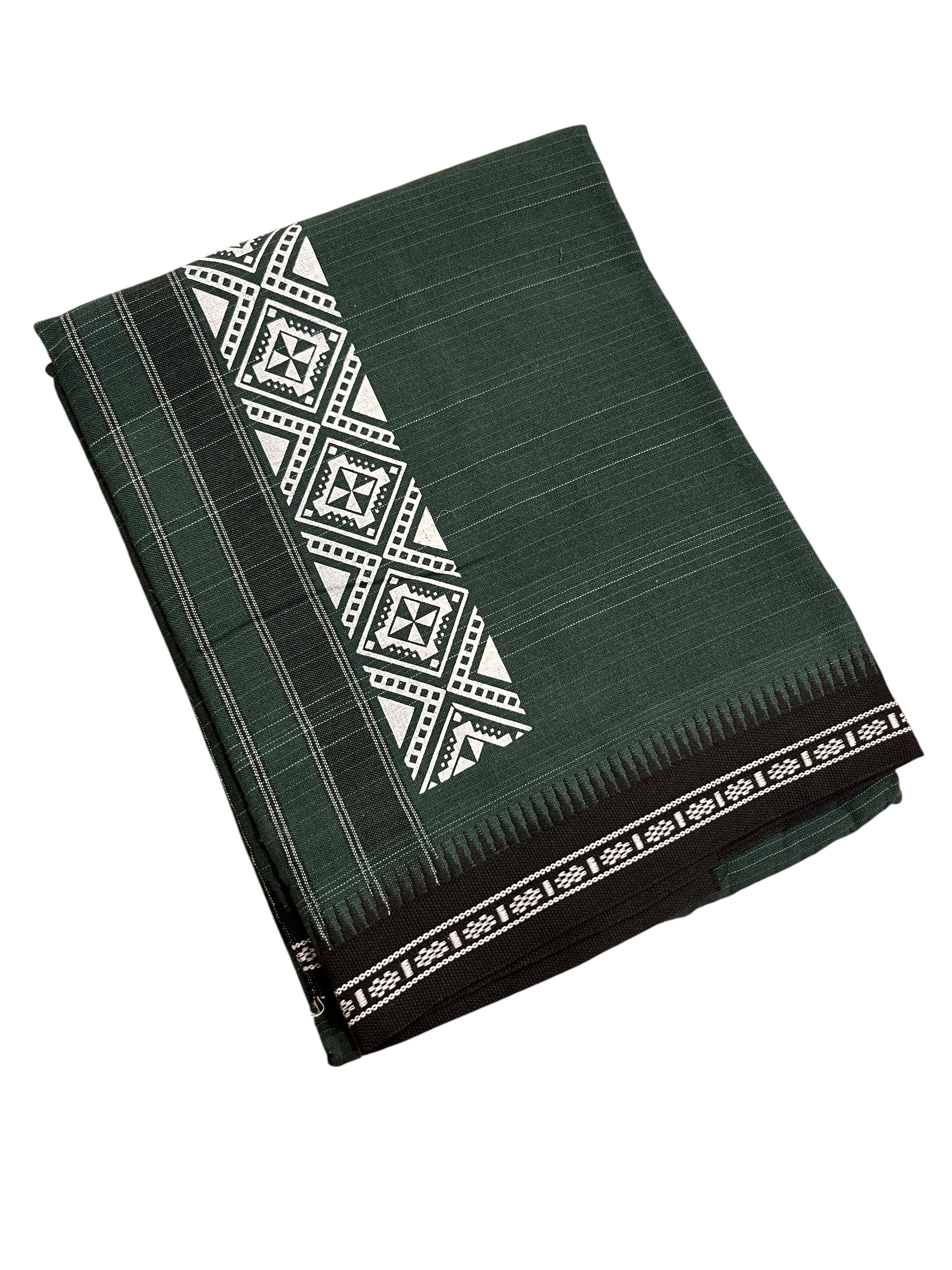 Southloom Green Printed Single Mundu Lungi Style 4