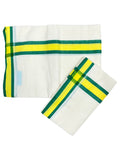 Southloom Pure Cotton Kerala Single Mulloth Set Mundu Green And Yellow Border (2.80 Mtrs) SL243