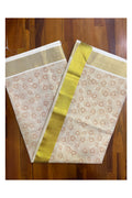 Kerala Tissue Kasavu Saree with Brown Block Printed Designs Style 1