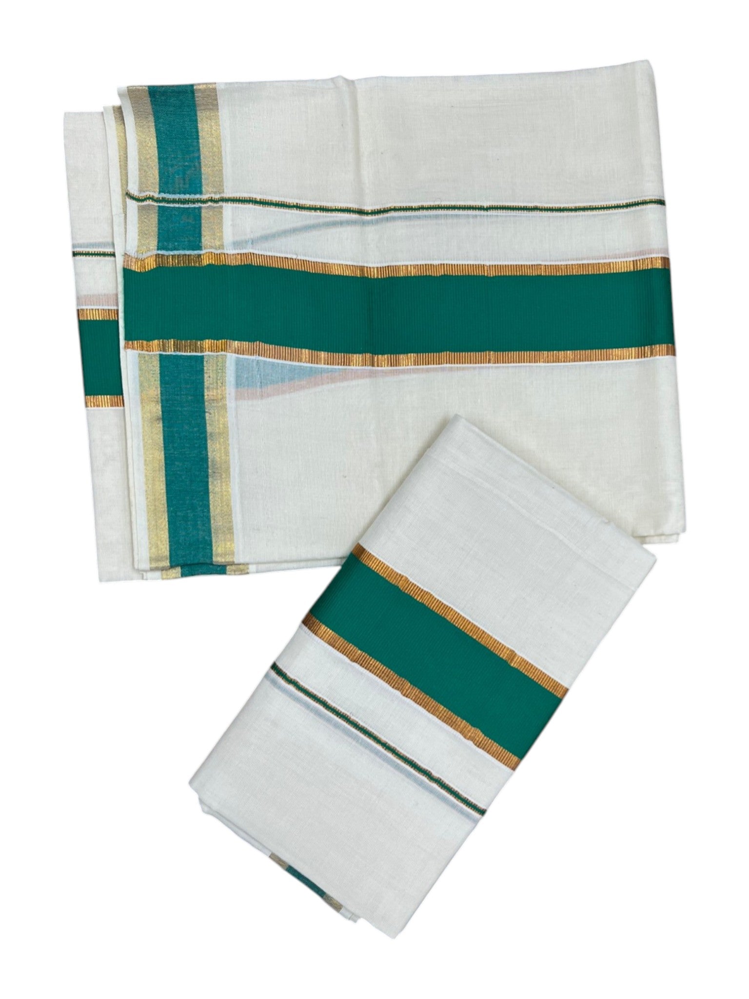Southloom Pure Cotton Kerala Kasavu Set Mundu Kasavu And Turquoise Border (2.80 Mtrs)