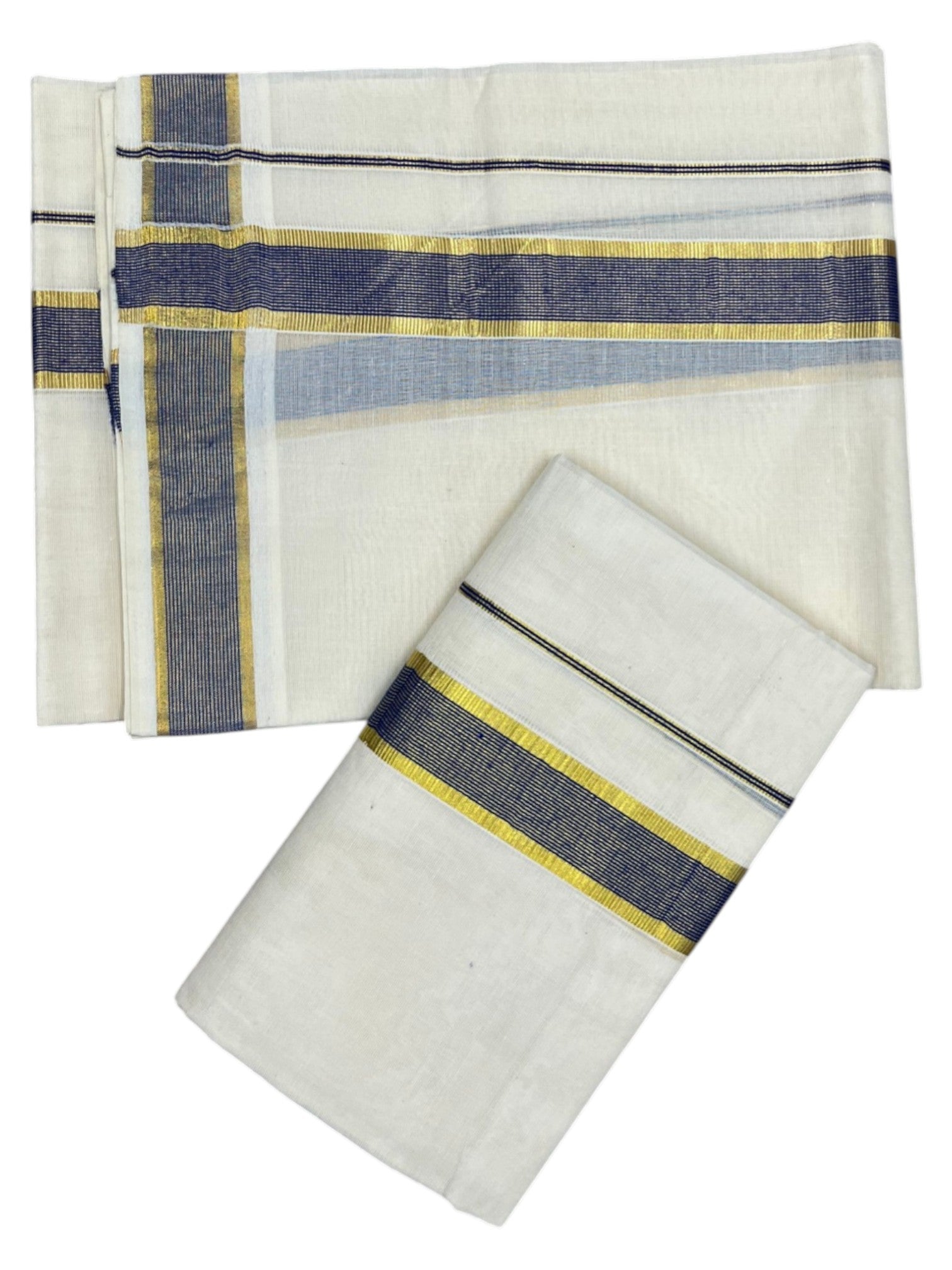 Southloom Pure Cotton Kerala Kasavu Set Mundu Kasavu And Blue Border (2.80 Mtrs)