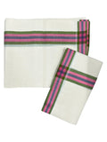 Southloom Pure Cotton Kerala Single Mulloth Set Mundu Pink And Green Border (2.80 Mtrs) SL243