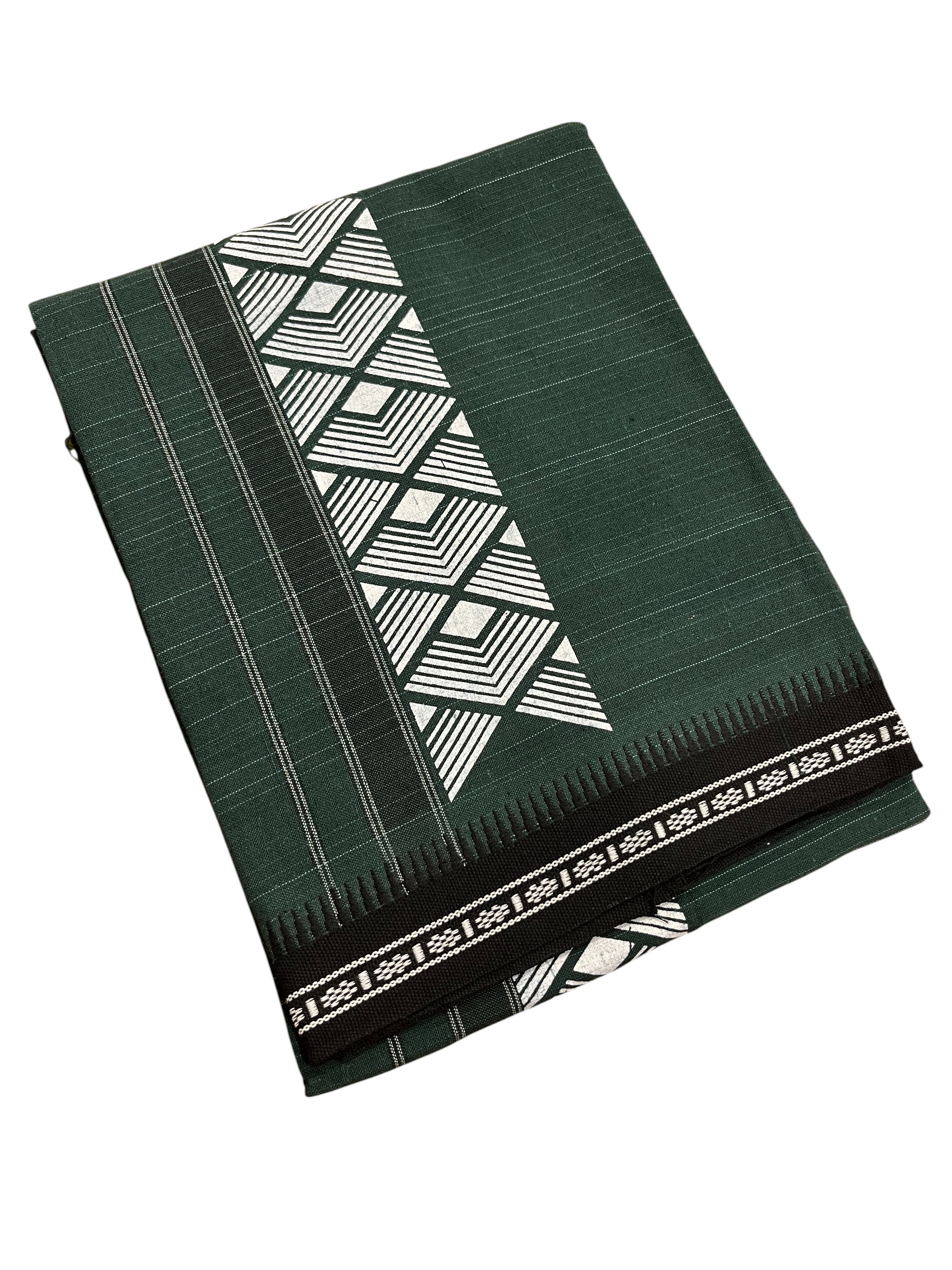 Southloom Green Printed Single Mundu Lungi Style 6
