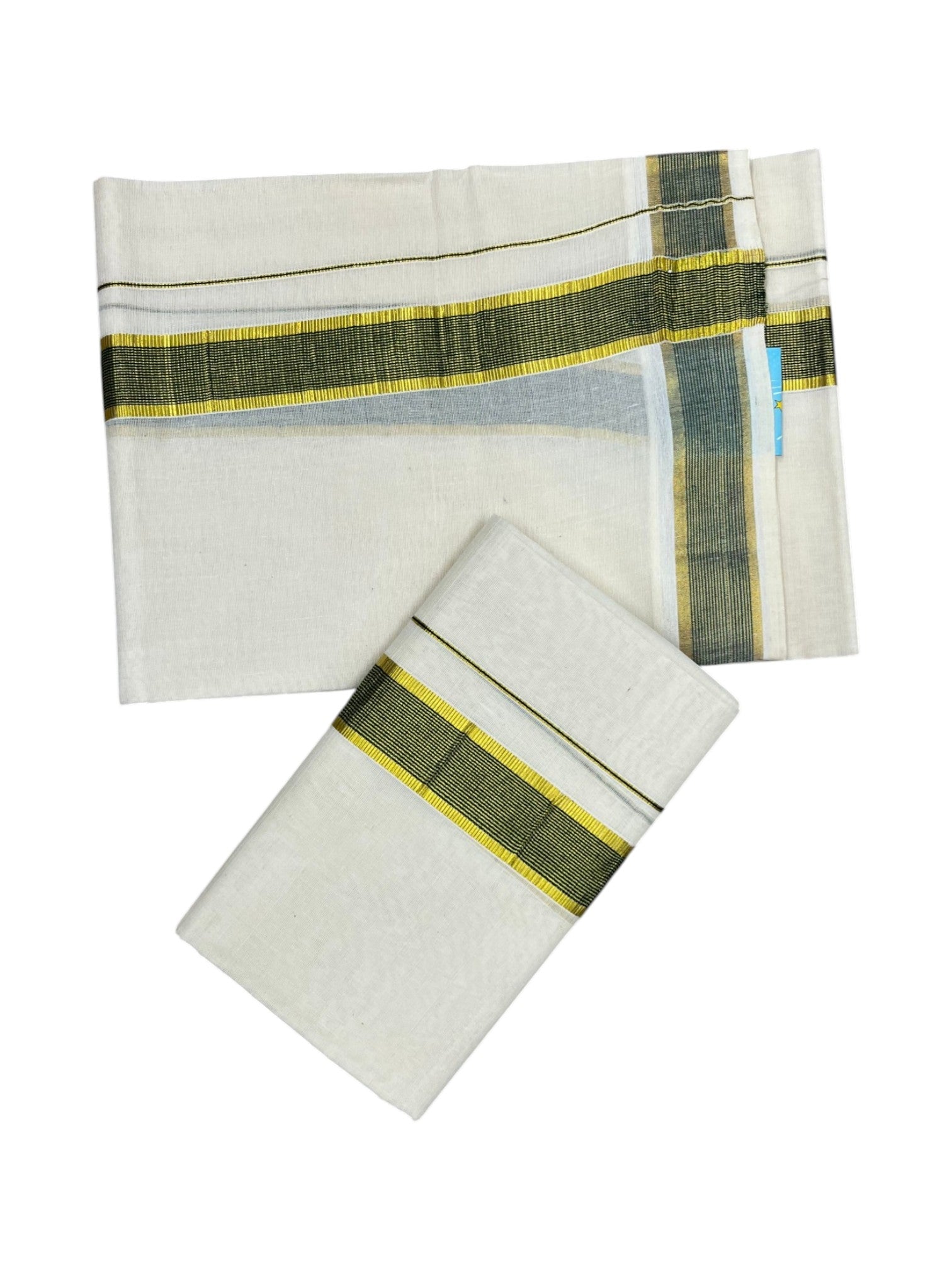 Southloom Pure Cotton Kerala Kasavu Set Mundu Kasavu And Dark Green Border (2.80 Mtrs)
