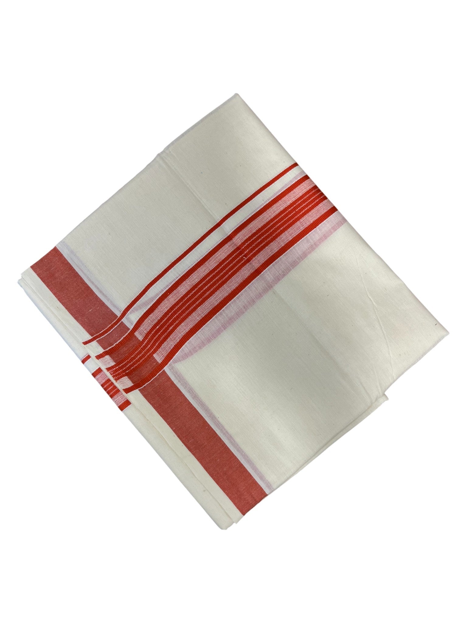 Southloom Pure Cotton Double Mundu With Red Border