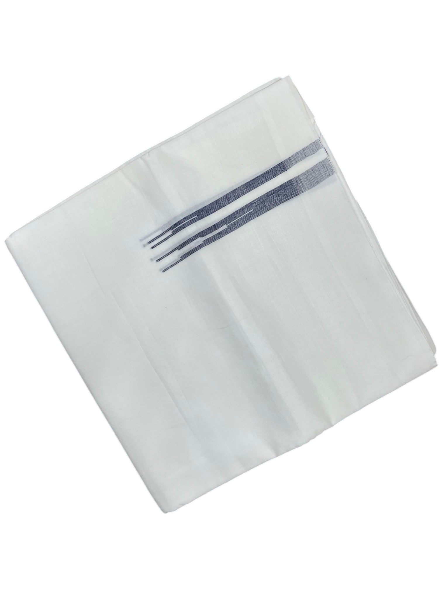 Southloom Premium Handloom Cotton Double Mundu with White and Blue Chuttikara